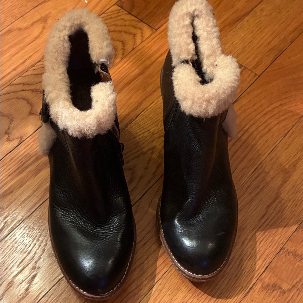 Sam Edelman Black Leather Boots with Cream Shearling